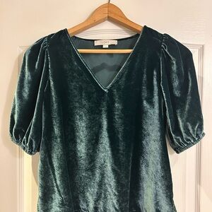 LOFT Green Puff Sleeve Blouse